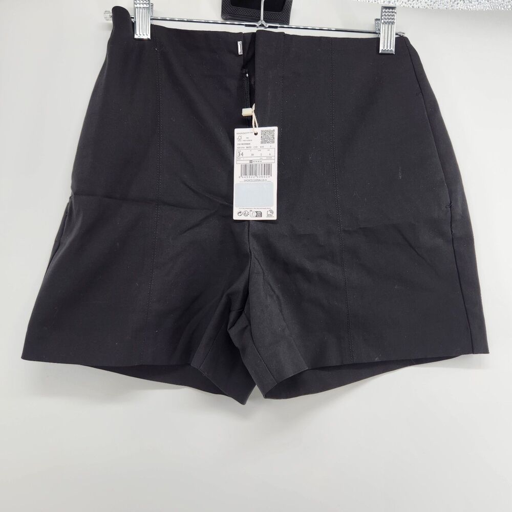 Mango Women's Size 2 Black High Waist Straight Shorts NWT